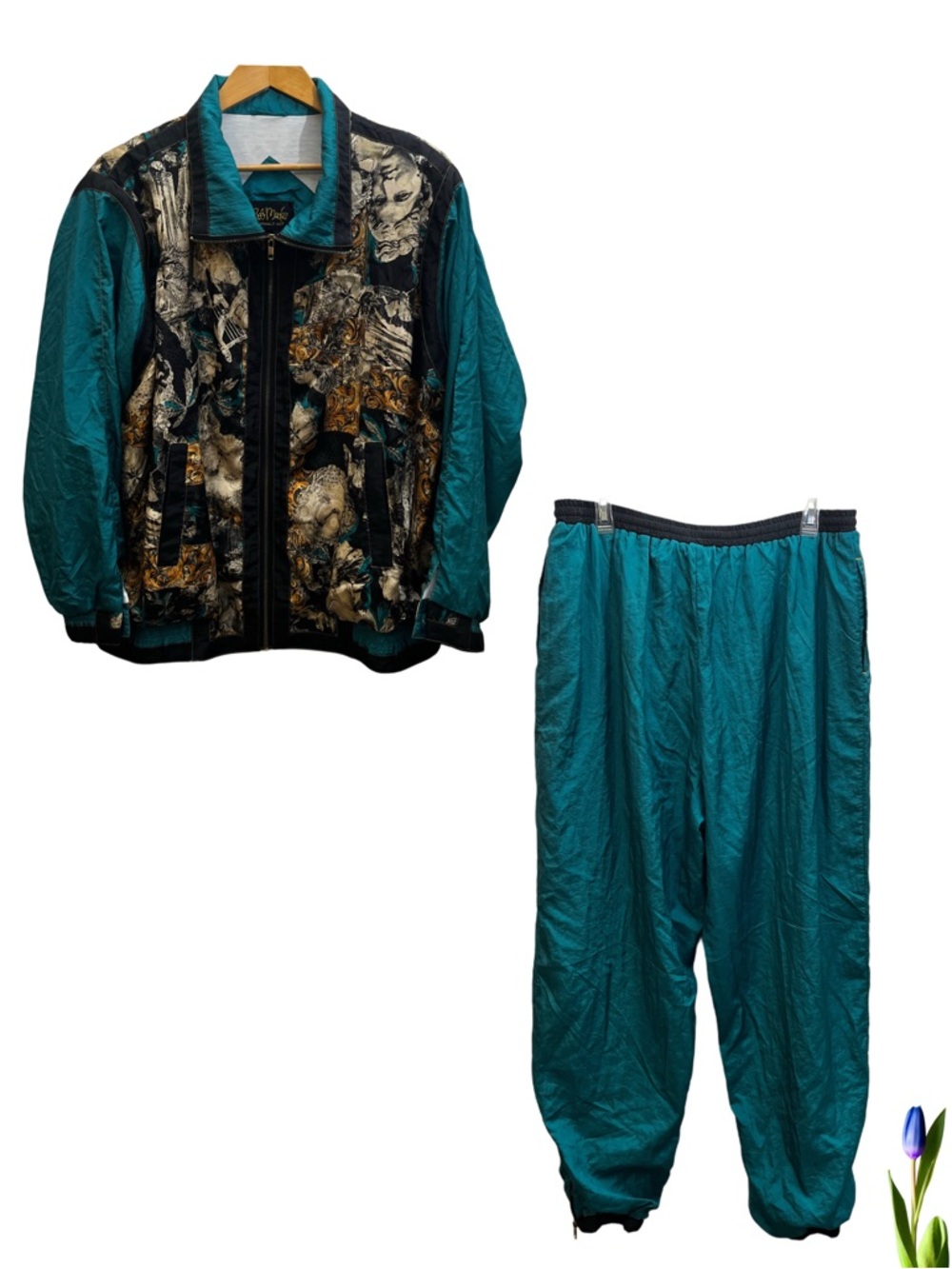 Bob Mackie Teal and Black Pantsuit Pants / Jacket
Vintage Zipper Front Size 1X